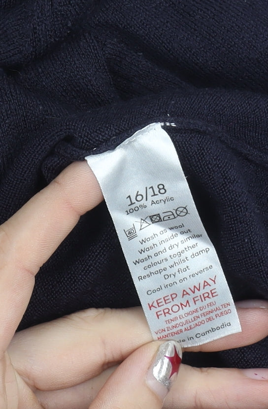 Bonmarché Women’s Blue XL V-Neck Acrylic Pullover Jumper