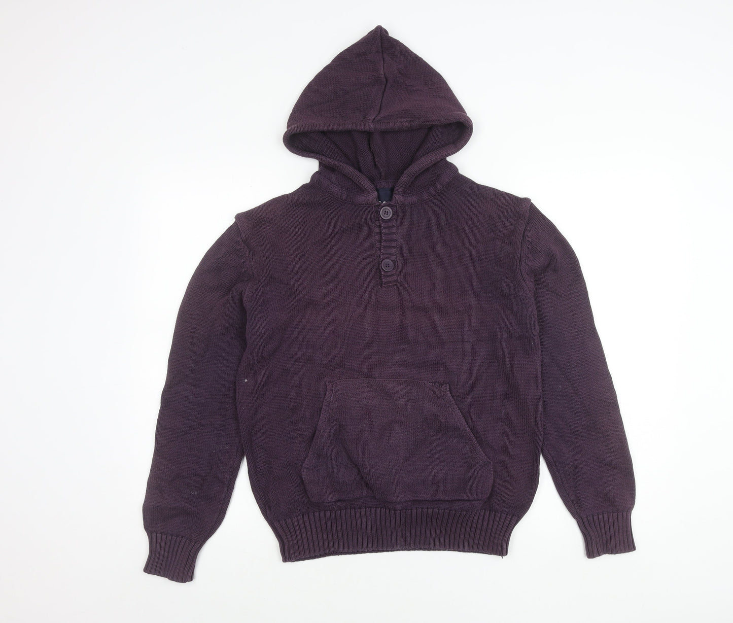 Cotton Traders Womens Purple Small Henley Hoodie 100% Cotton Knit