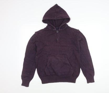 Cotton Traders Womens Purple Small Henley Hoodie 100% Cotton Knit