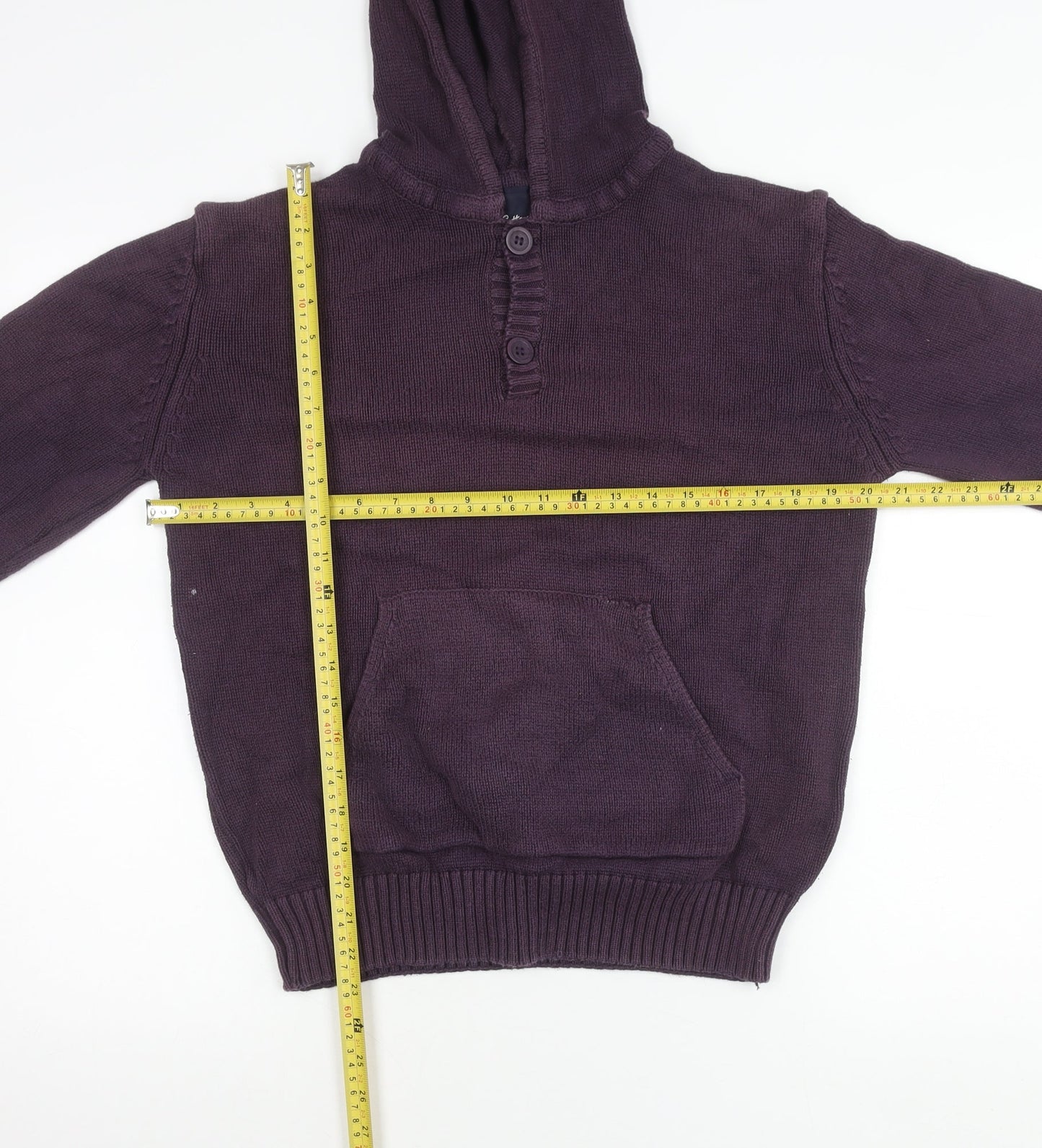 Cotton Traders Womens Purple Small Henley Hoodie 100% Cotton Knit