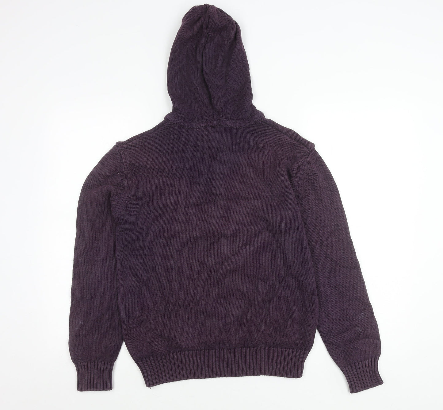 Cotton Traders Womens Purple Small Henley Hoodie 100% Cotton Knit