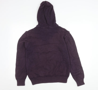 Cotton Traders Womens Purple Small Henley Hoodie 100% Cotton Knit