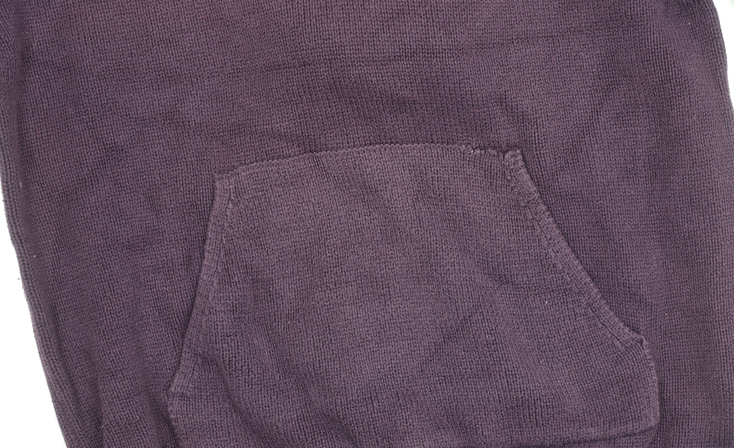 Cotton Traders Womens Purple Small Henley Hoodie 100% Cotton Knit