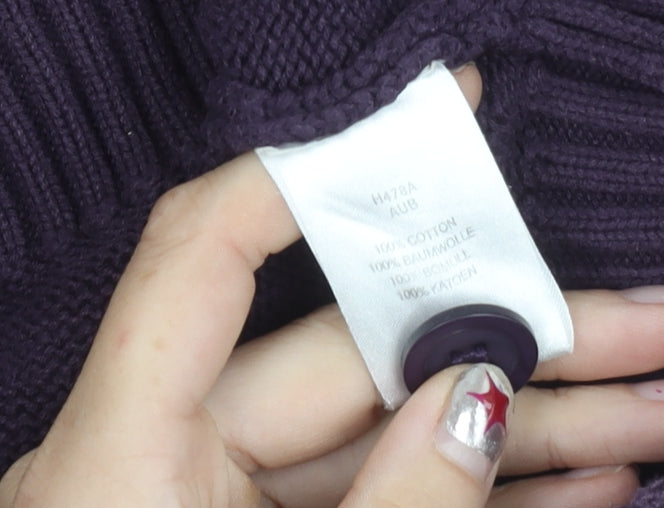 Cotton Traders Womens Purple Small Henley Hoodie 100% Cotton Knit