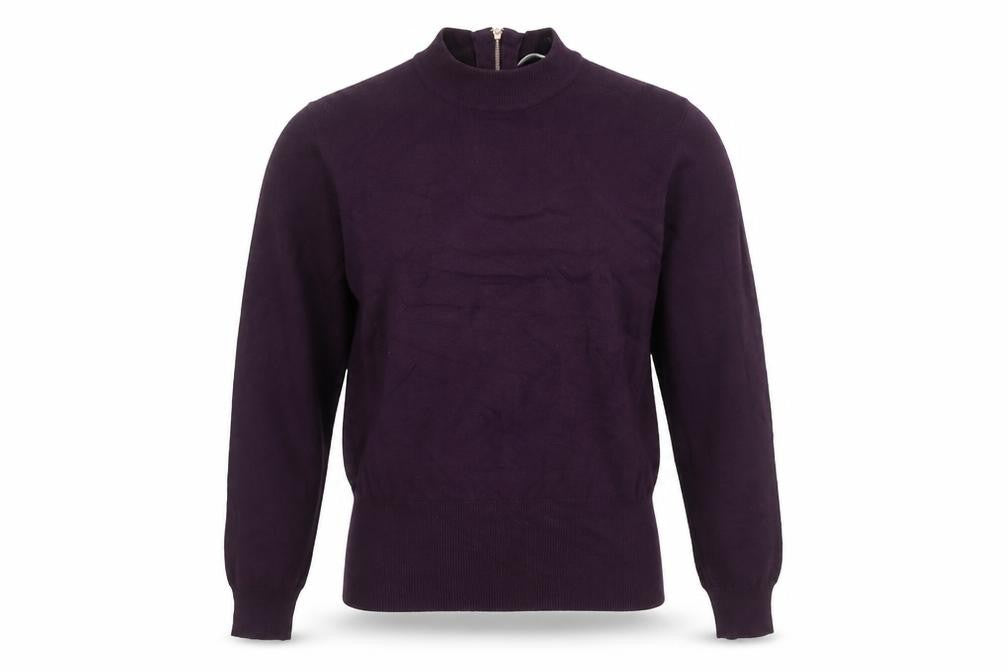 Front view of Linea Women’s Purple Mock Neck Full Zip Jumper, size S