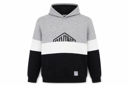 Divine Mens Grey White Black Colour Block Pullover Hoodie Size L