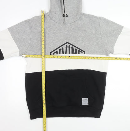 Divine Mens Grey White Black Colour Block Pullover Hoodie Size L