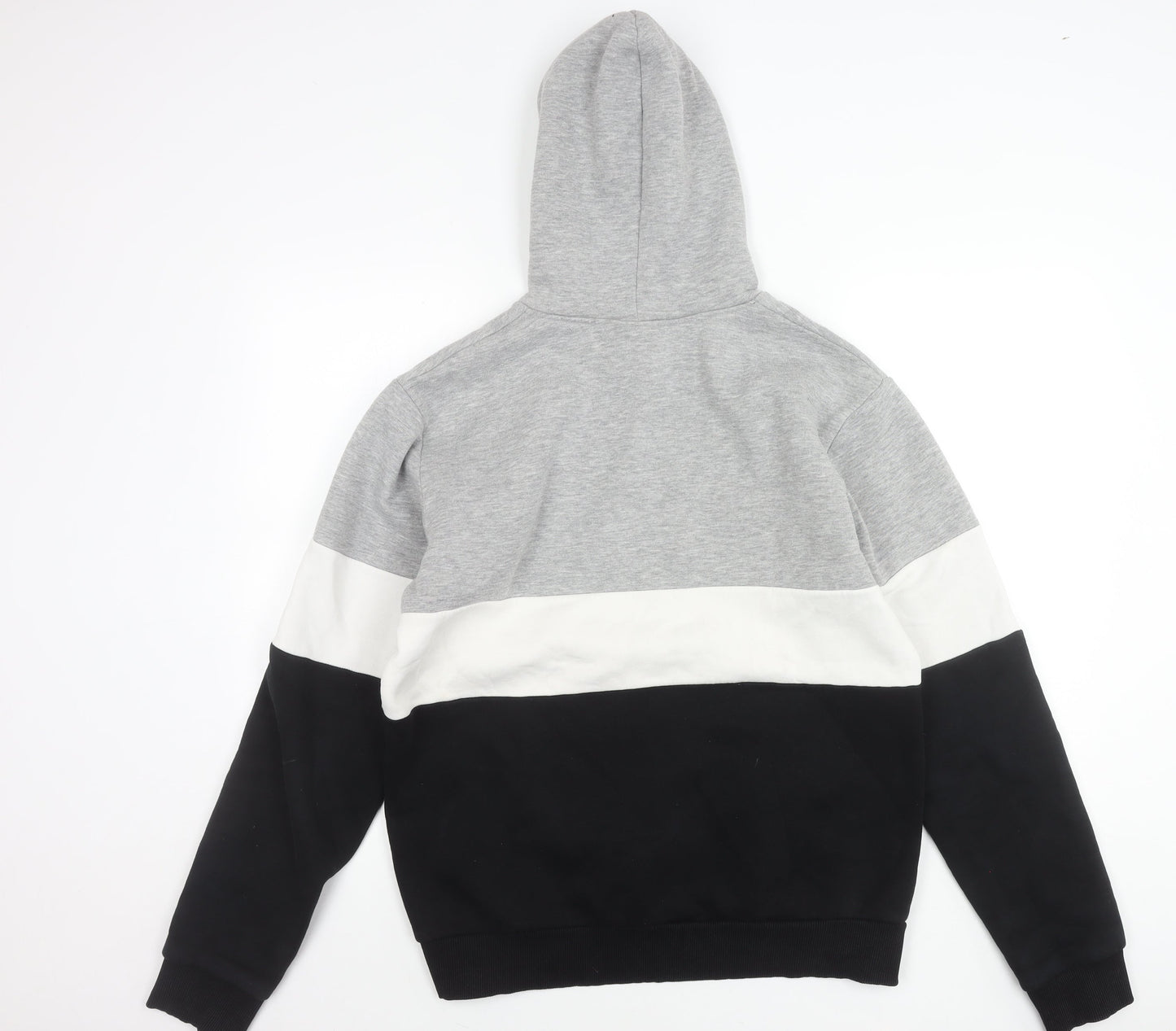 Divine Mens Grey White Black Colour Block Pullover Hoodie Size L