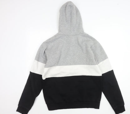 Divine Mens Grey White Black Colour Block Pullover Hoodie Size L