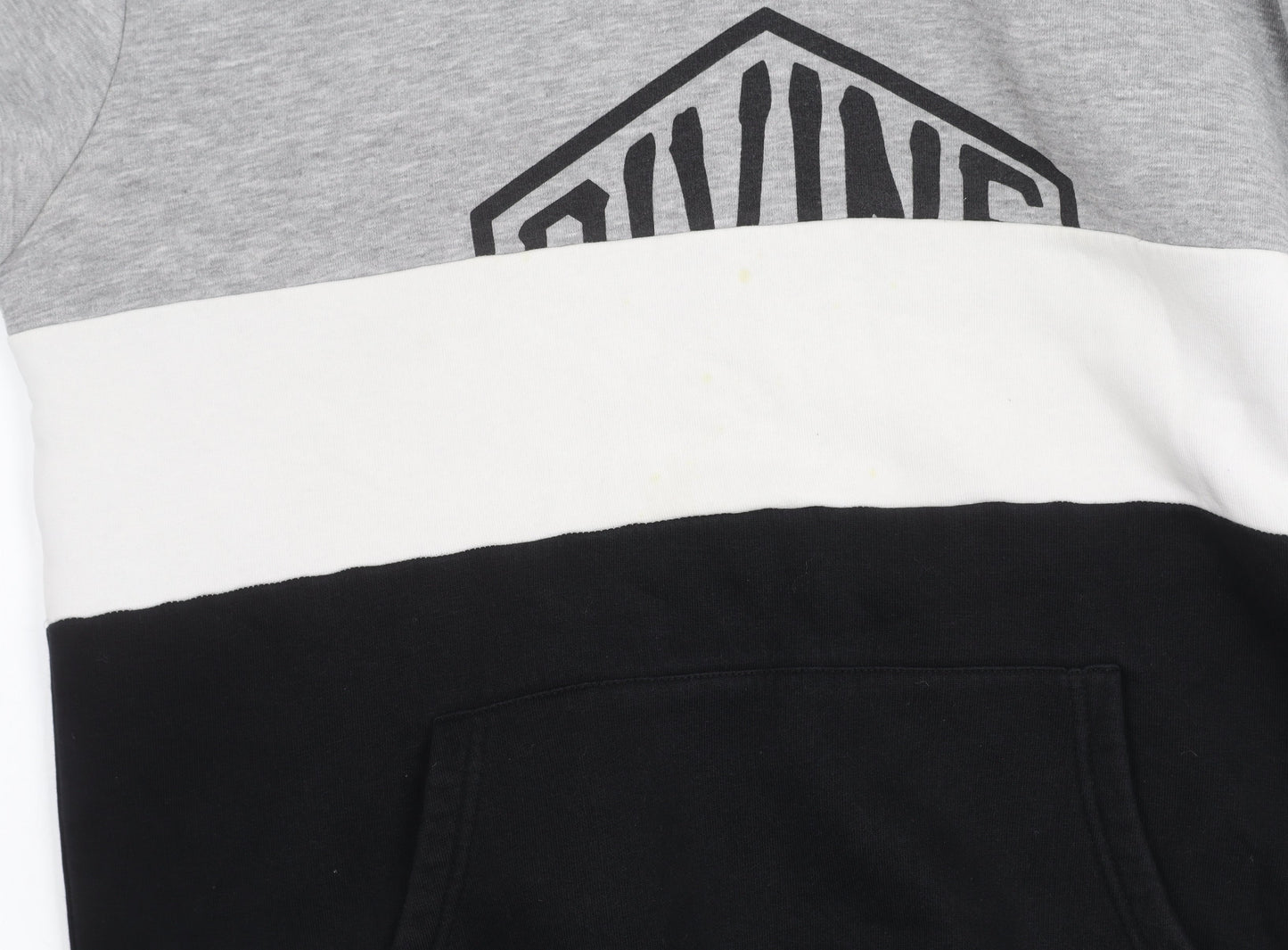 Divine Mens Grey White Black Colour Block Pullover Hoodie Size L