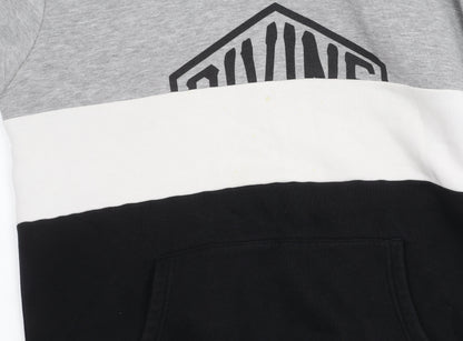 Divine Mens Grey White Black Colour Block Pullover Hoodie Size L