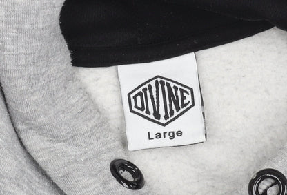 Divine Mens Grey White Black Colour Block Pullover Hoodie Size L