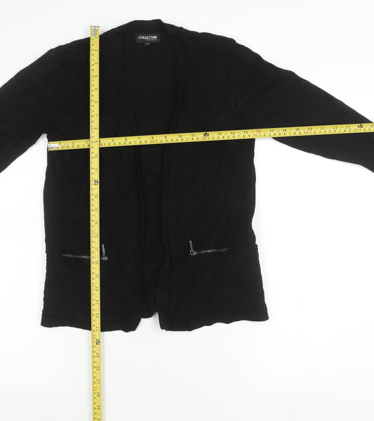 Debenhams Womens Black Cardigan Size 12 Viscose Nylon Knit Zip Pockets
