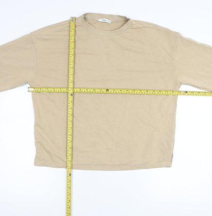 Mango Women Beige Cotton Blend Pullover Sweatshirt Size S