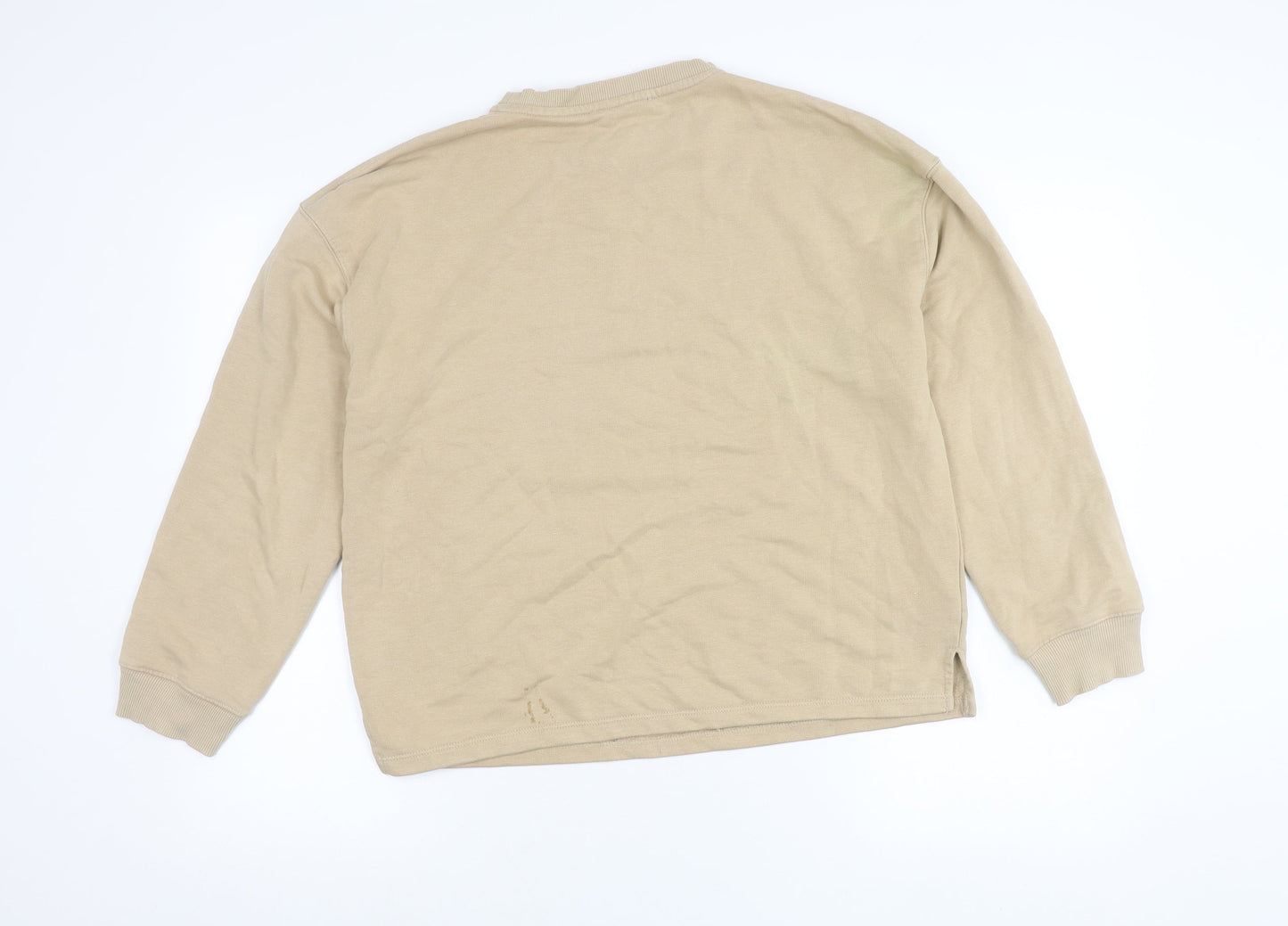 Mango Women Beige Cotton Blend Pullover Sweatshirt Size S