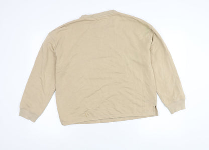Mango Women Beige Cotton Blend Pullover Sweatshirt Size S