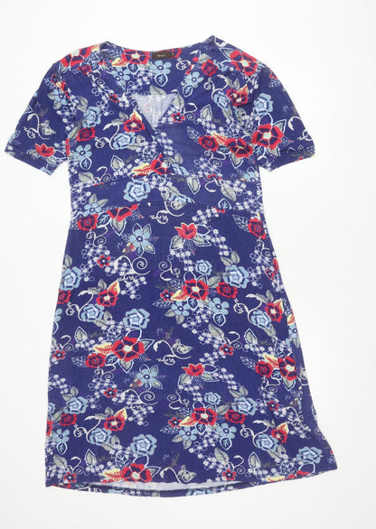Amari Women’s Blue Floral Sheath Dress Size 8 Short Sleeve V-Neck