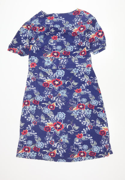 Amari Women’s Blue Floral Sheath Dress Size 8 Short Sleeve V-Neck