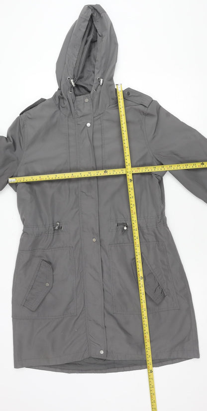 George Womens Grey Size 12 Parka Jacket Hooded Mid-Length