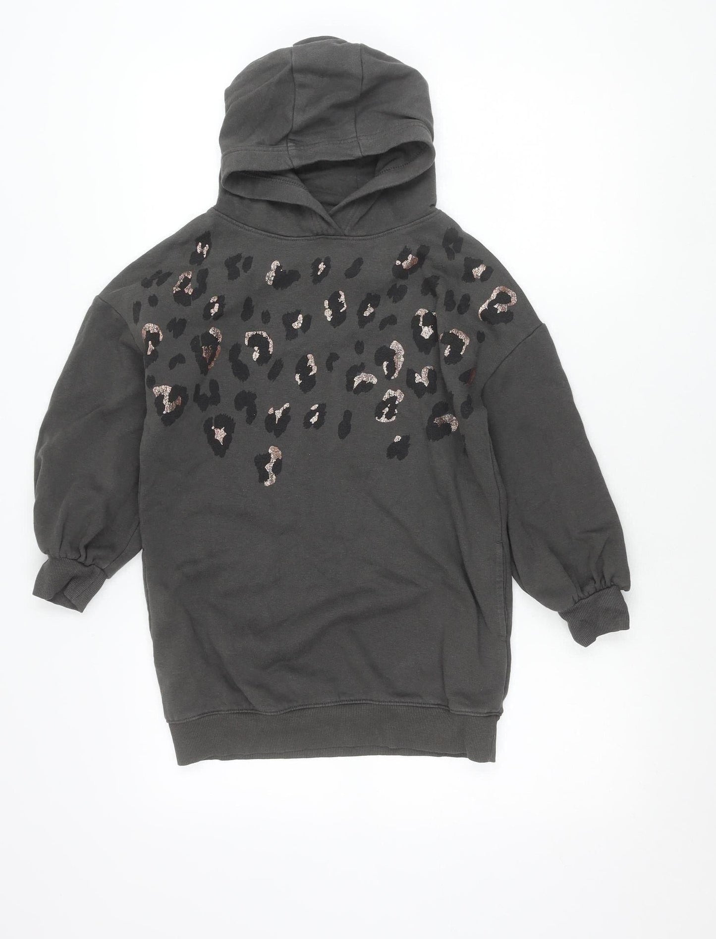 Next Girls Black Animal Print Sequin Pullover Hoodie 8 Years