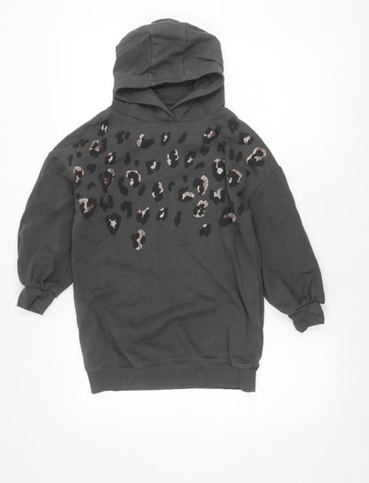 Next Girls Black Animal Print Sequin Pullover Hoodie 8 Years
