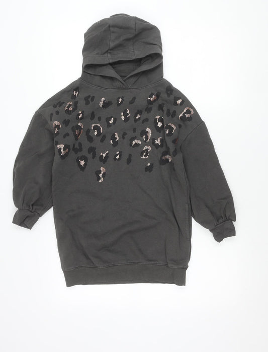 Next Girls Black Animal Print Sequin Pullover Hoodie 8 Years