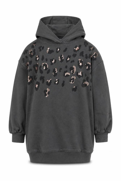 Next Girls Black Animal Print Sequin Pullover Hoodie 8 Years