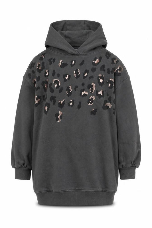 Next Girls Black Animal Print Sequin Pullover Hoodie 8 Years