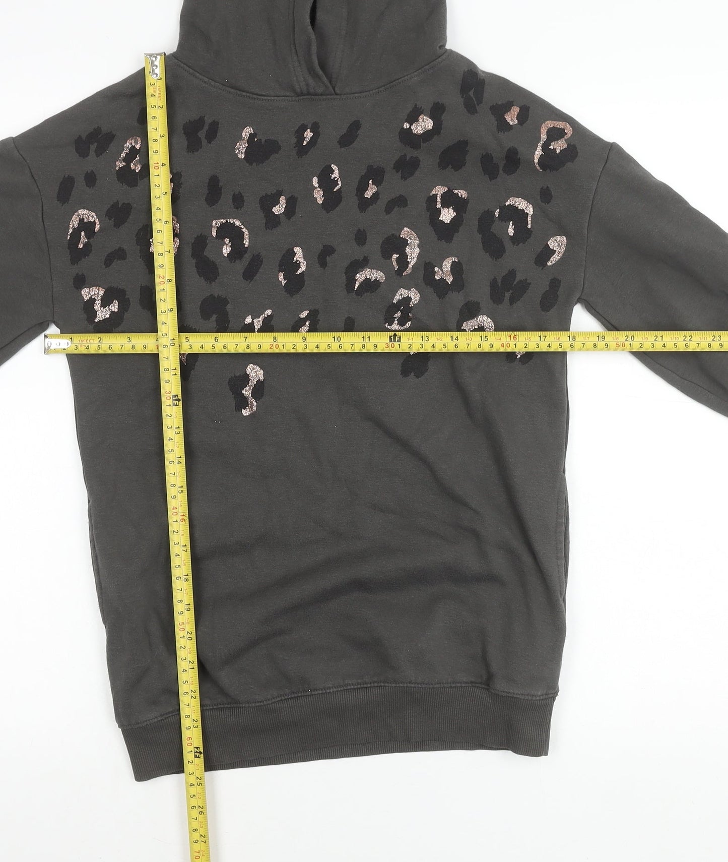 Next Girls Black Animal Print Sequin Pullover Hoodie 8 Years