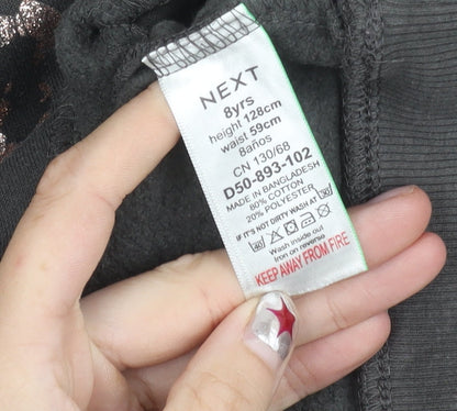Next Girls Black Animal Print Sequin Pullover Hoodie 8 Years