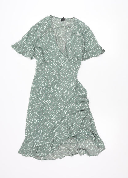 Vero Moda Women’s Green Polka Dot Wrap Dress M Short Sleeve Ruffle