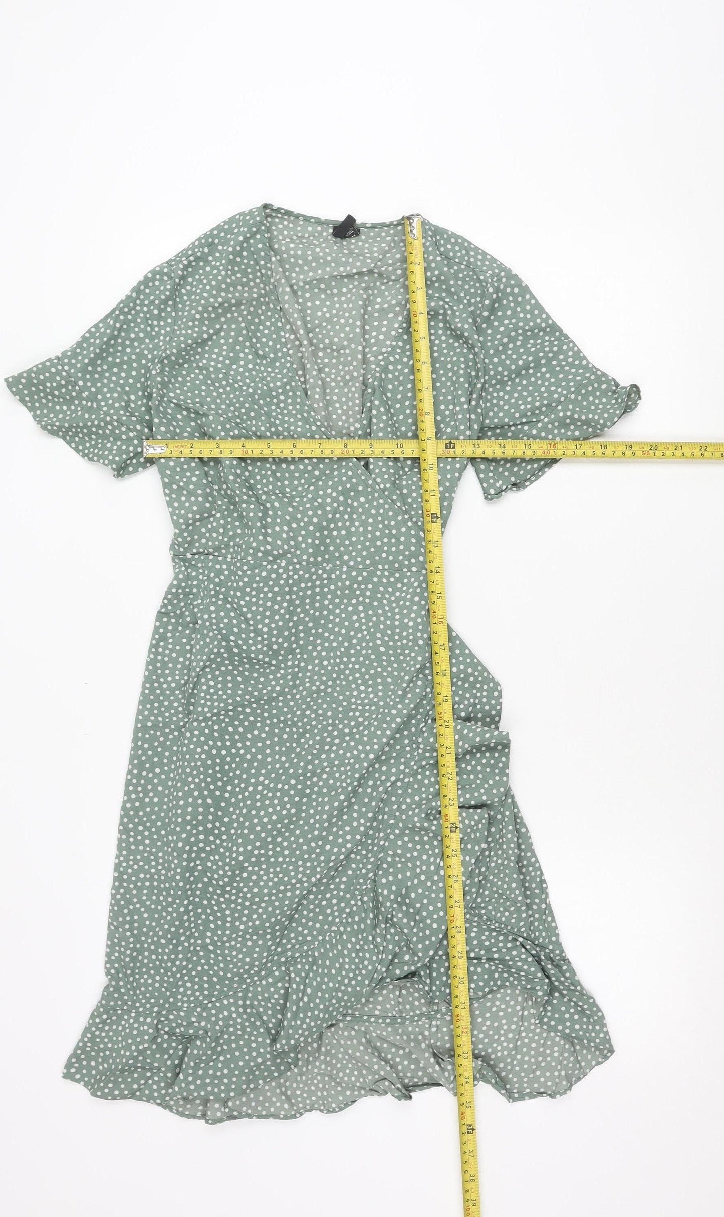 Vero Moda Women’s Green Polka Dot Wrap Dress M Short Sleeve Ruffle