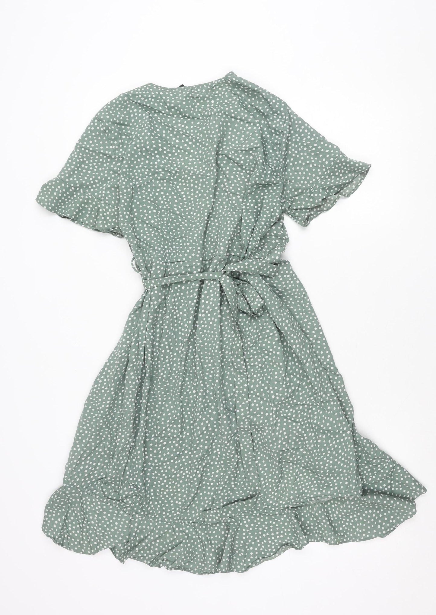 Vero Moda Women’s Green Polka Dot Wrap Dress M Short Sleeve Ruffle