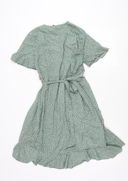 Vero Moda Women’s Green Polka Dot Wrap Dress M Short Sleeve Ruffle