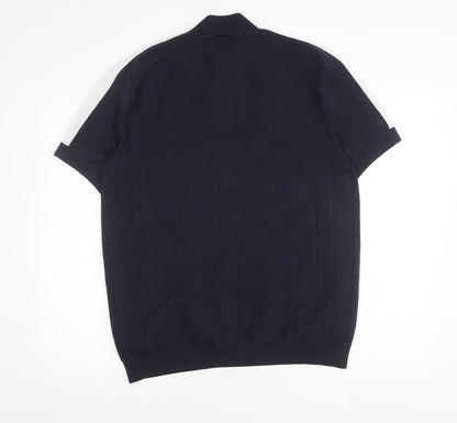 River Island Men’s 2XL Blue Striped Knit Half Zip T-Shirt