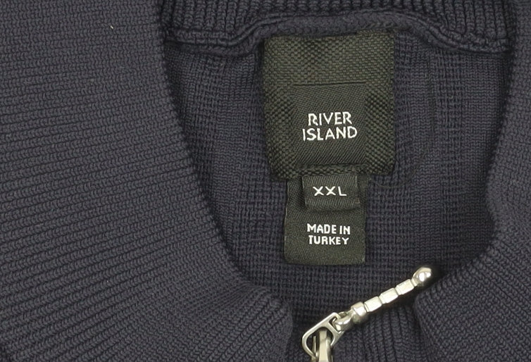 River Island Men’s 2XL Blue Striped Knit Half Zip T-Shirt