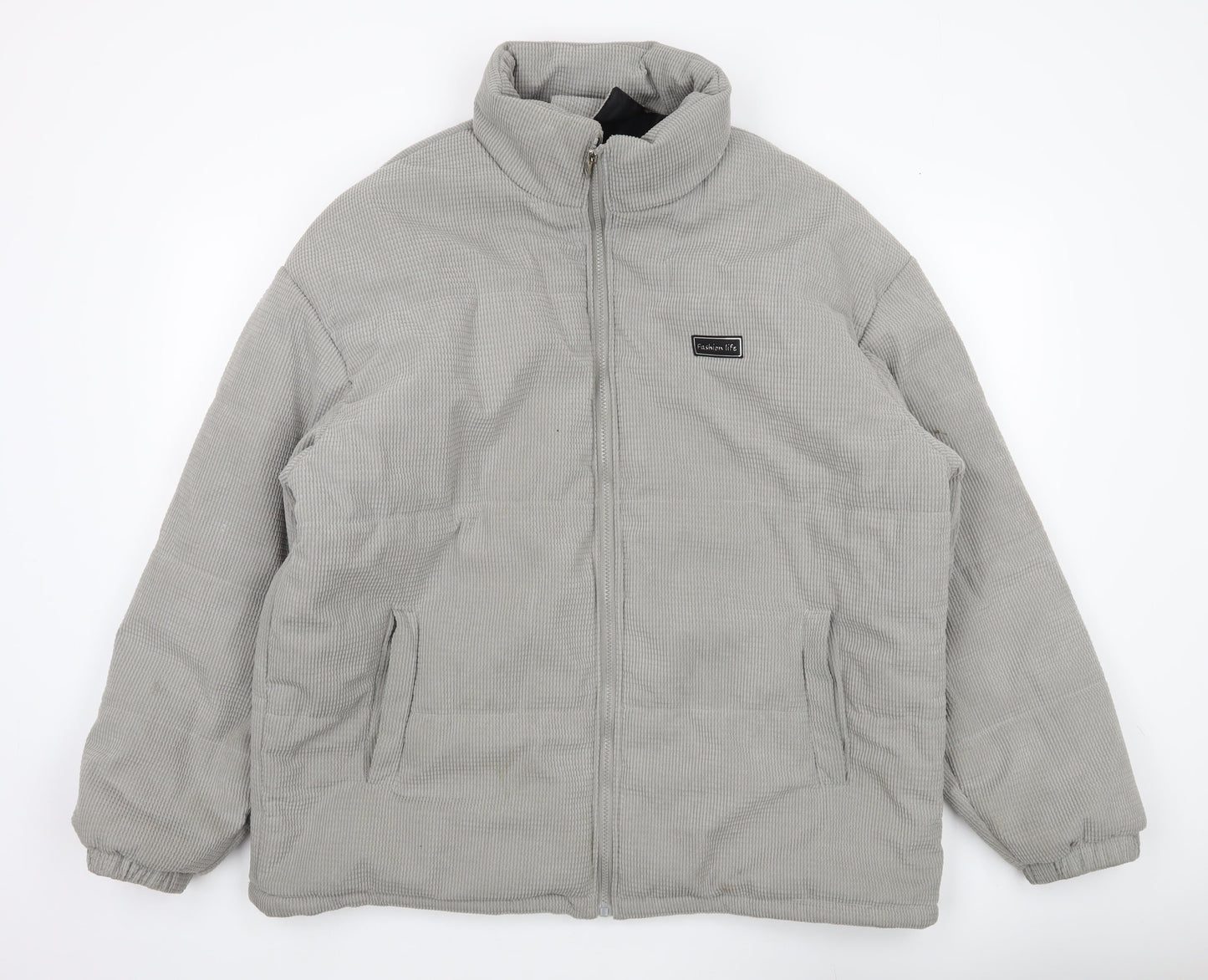 Shein Men Grey XL Puffer Jacket Polyester Corduroy Winter Coat