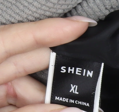 Shein Men Grey XL Puffer Jacket Polyester Corduroy Winter Coat