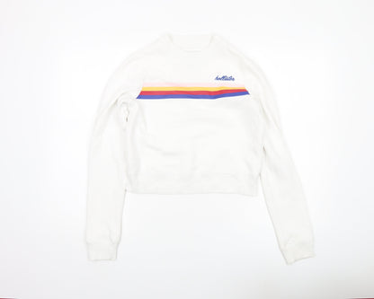 Hollister Womens White XS Crew Neck Sweatshirt Rainbow Stripe Cotton Blend