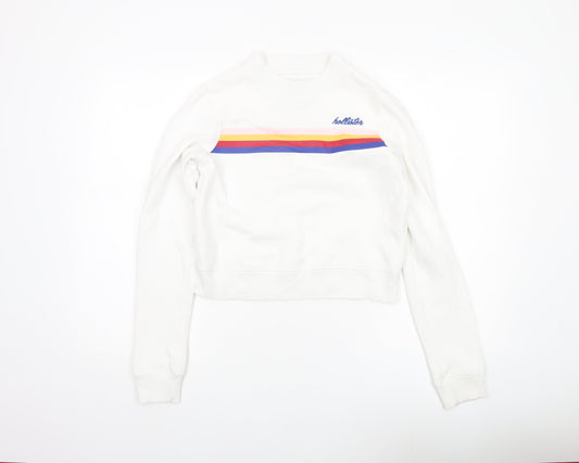 Hollister Womens White XS Crew Neck Sweatshirt Rainbow Stripe Cotton Blend
