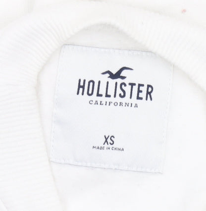 Hollister Womens White XS Crew Neck Sweatshirt Rainbow Stripe Cotton Blend