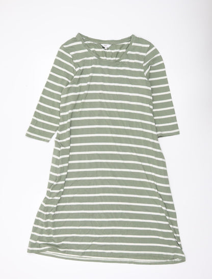 Cotton Traders Womens Green Striped T-Shirt Dress Size 14