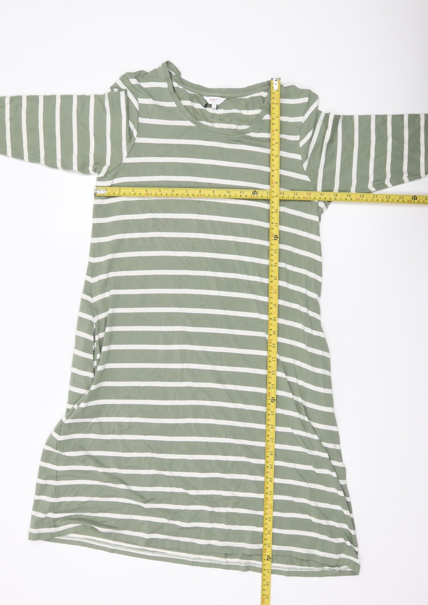 Cotton Traders Womens Green Striped T-Shirt Dress Size 14