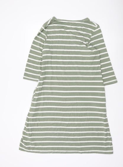 Cotton Traders Womens Green Striped T-Shirt Dress Size 14