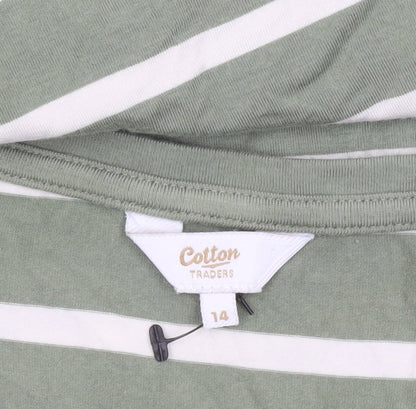 Cotton Traders Womens Green Striped T-Shirt Dress Size 14