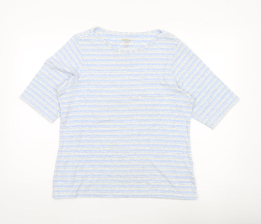 Orvis Women’s Blue Striped XL T-Shirt 3/4 Sleeve Cotton Blend