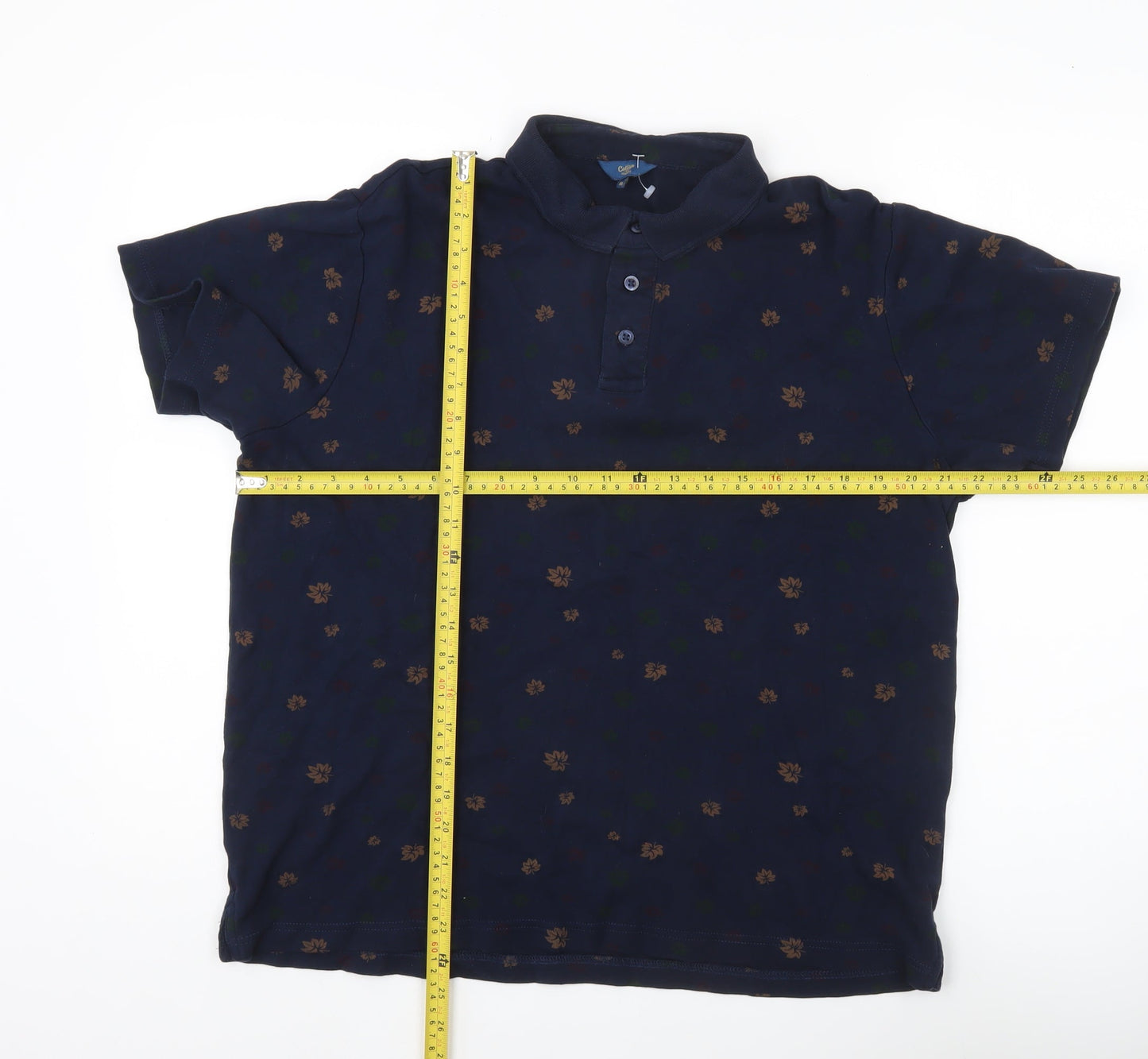 Cotton Traders Men’s Blue Floral Polo Shirt Size M Short Sleeve