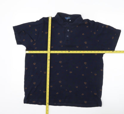 Cotton Traders Men’s Blue Floral Polo Shirt Size M Short Sleeve