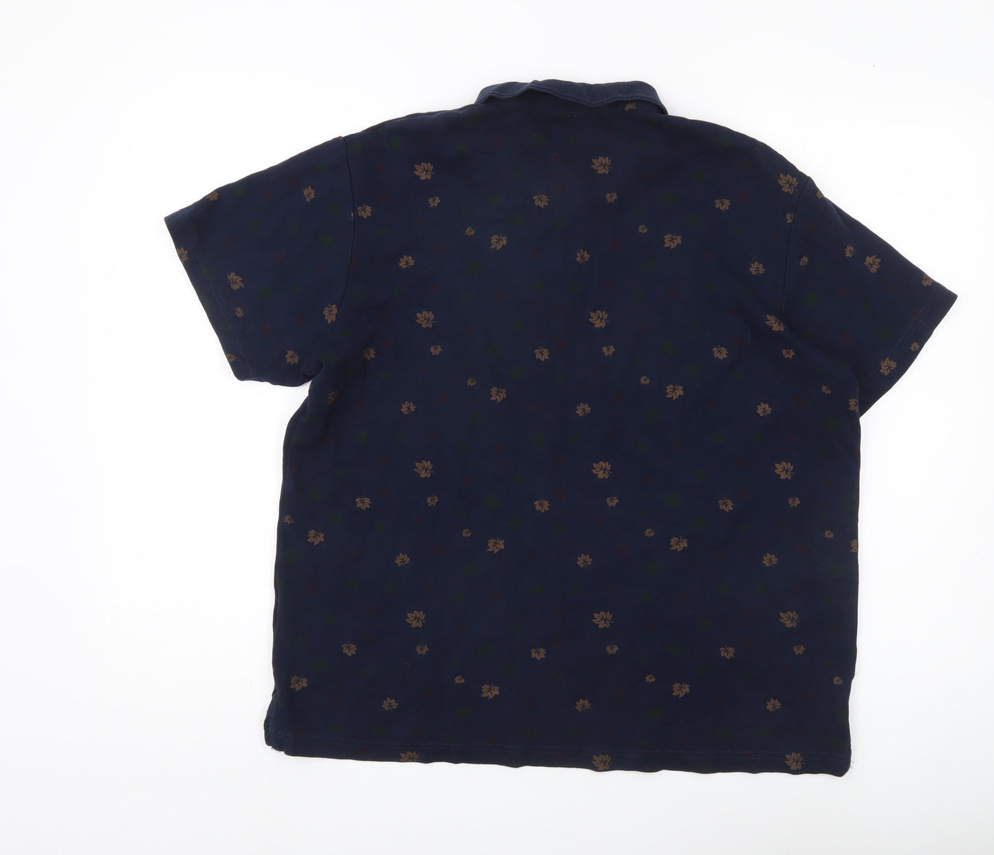 Cotton Traders Men’s Blue Floral Polo Shirt Size M Short Sleeve