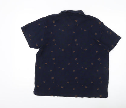 Cotton Traders Men’s Blue Floral Polo Shirt Size M Short Sleeve